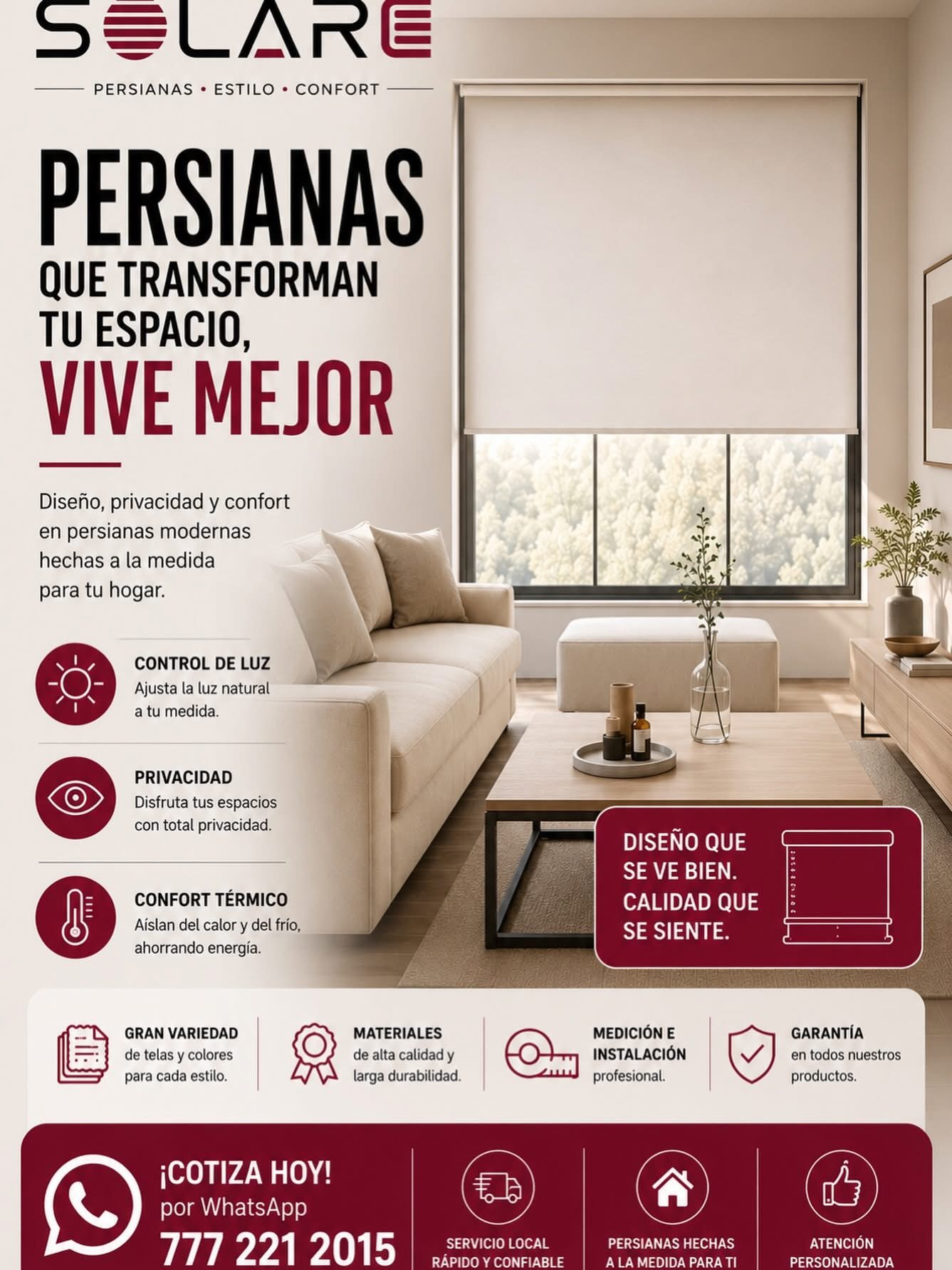 Sala moderna con persiana enrollable Solare